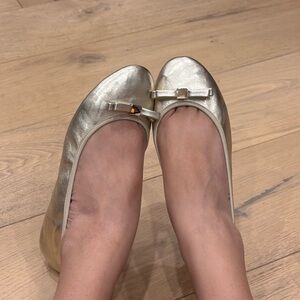Le Chateau Metallic Gold Ballet Flats with Bow